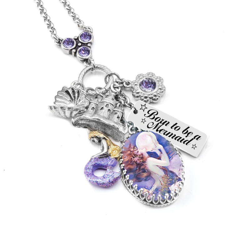 Mermaid Charm Necklace Fresh Water Pearl and Ocean Charms image 1