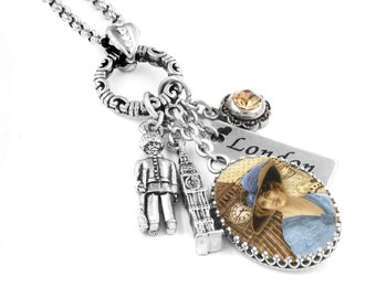 London England Necklace, Pendant, Big Ben and Palace Guard Charm Non Tarnish Stainless