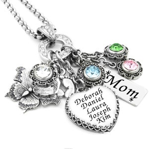 Personalized Mothers Necklace, Childrens Names, Grandmother Jewelry, Mother's Day, Engraved Charm