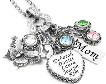 Personalized Mothers Necklace, Childrens Names, Grandmother Jewelry, Mother's Day, Engraved Charm