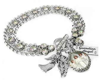 Silver Angel Charm Bracelet with Wings, Spiritual and Religious Jewelry