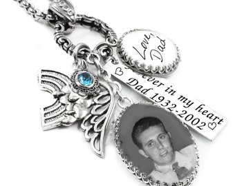 Memorial Necklace, Personalized Photo Pendant, Memory Jewelry, Signature Pendant with Engraving