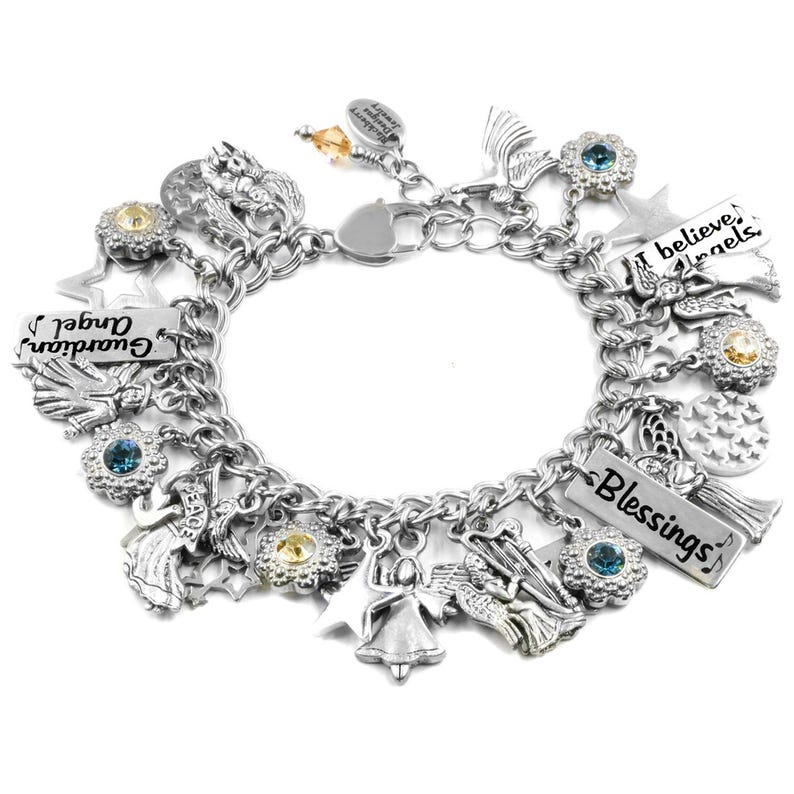 Angel Wing Bracelet, Guardian Angels, Engraved Charms, Sparkling Crystals, Waterproof stainless steel image 7