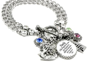 Personalized Family Bracelet, Families Quote, Birthstone Gift, for Mom, Grandma, Sister Birthday