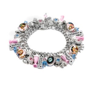 Fifties Charm Bracelet, Colorful Jewelry, 1950's Bracelet, Rock N' Roll Gift