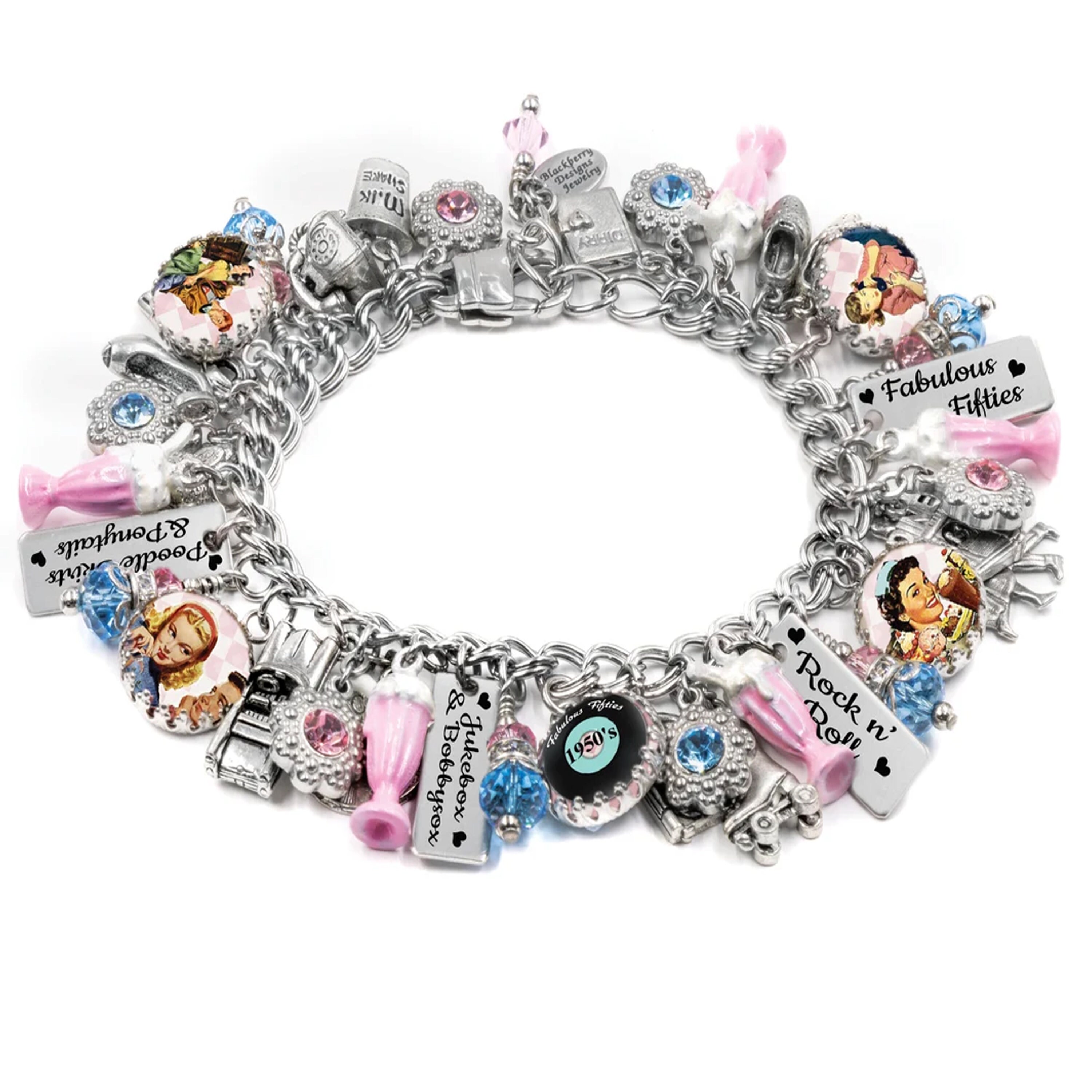 Fifties Charm Bracelet, Colorful Charm Bracelet, 1950's Fifties Charm Bracelet, Colorful Charm Bracelet, 1950's