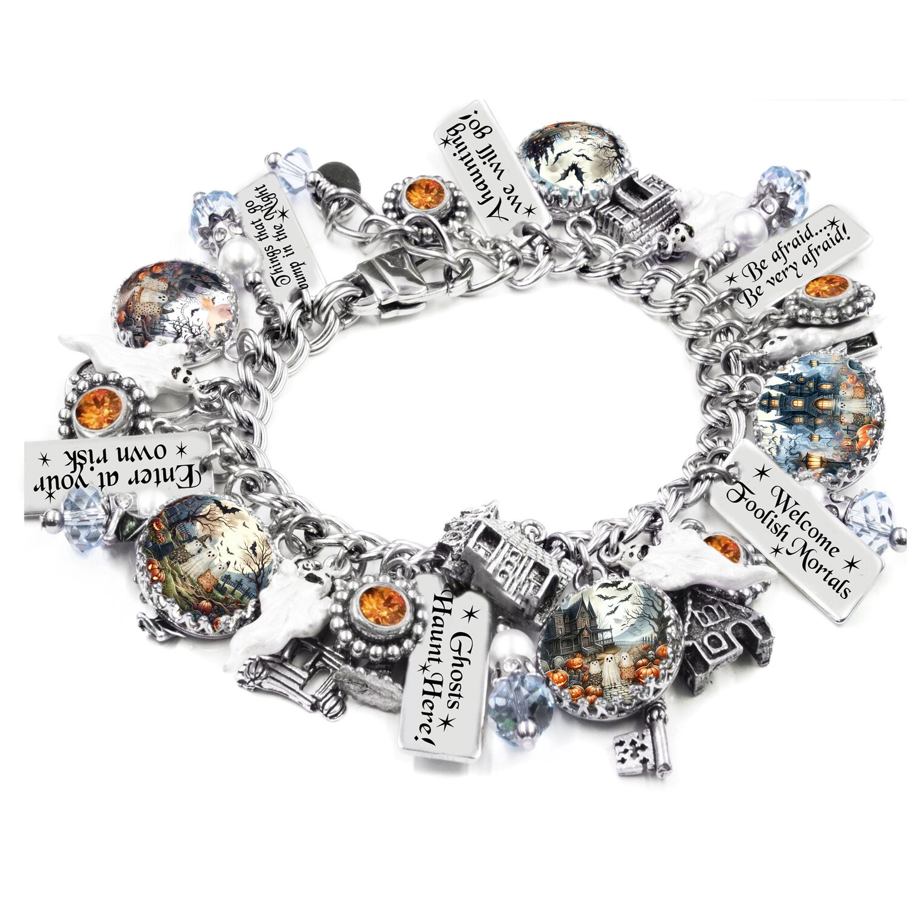 Vintage Halloween Ghost Bracelet With Whimsical Fall Charms and 