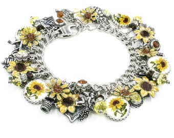 Sunflower Bracelet, Colorful  Flower Jewelry, Unique Gift for Gardner