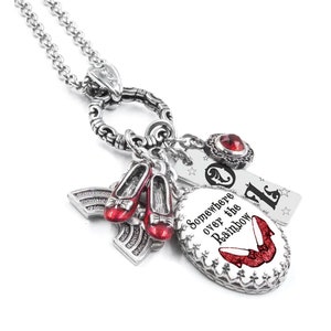 Wizard of Oz Necklace, Ruby Slippers Jewelry, Personalized Gift with Quote, Over the Rainbow Pendant, Oz Fan Gift Idea