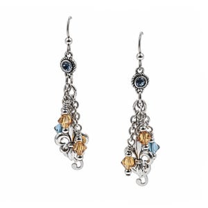 Fleur de Lis Earrings, Louisiana Jewelry, New Orleans Gift, Crystal Dangles, Stainless Steel