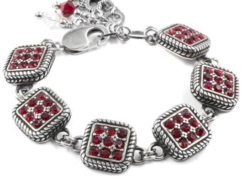 Ruby Crystal Colorful Bracelet, July Birthstone Colors, Choose Your own Birthstone in Non Tarnish Stainless Steel