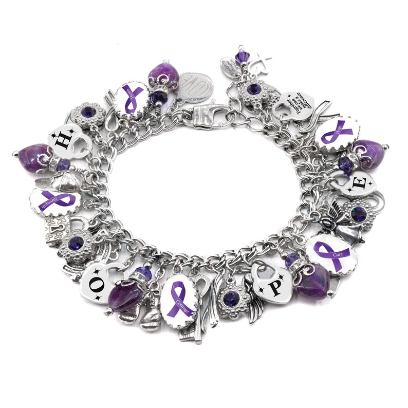 Personalized Alzheimer's Bracelet, Purple Ribbon Awareness, Lupus Jewelry, Epilepsy, Fibromyalgia image 6