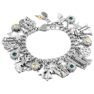 Angel Wing Bracelet, Guardian Angels, Engraved Charms, Sparkling Crystals, Waterproof stainless steel image 1