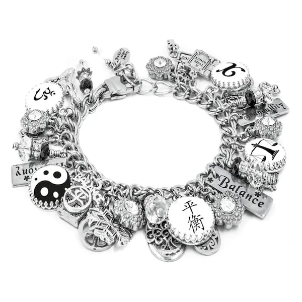 Pulsera con dijes, pulsera inspiradora, joyería inspiradora, pulsera con dijes de vida equilibrada, joyería metafísica
