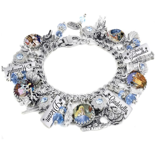 Personalized Cinderella Bracelet, Colorful Fairy Godmother Jewelry, Princess Charms in Sapphire