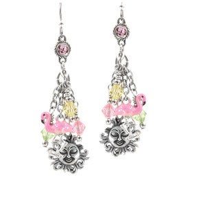 Pink Flamingo Charm Earrings, Tropical and Beach Jewelry