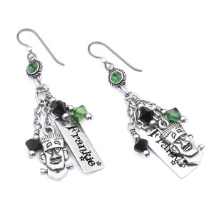Frankenstein Monster, Halloween Earrings, Spooky Jewelry, Holiday Earrings