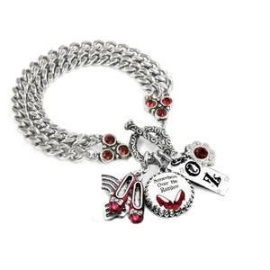 Wizard of Oz Charm Bracelet, Ruby Slippers, Red Crystals