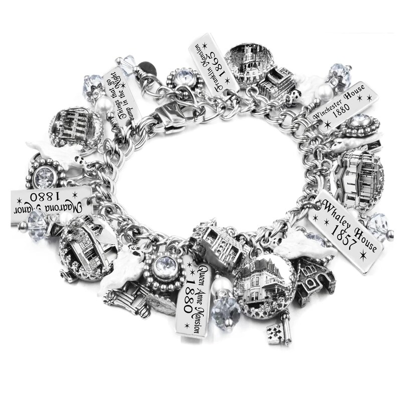 Haunted House Charm Bracelet – Ghost Mansions, Pearl Ghosts, Halloween Jewelry image 10