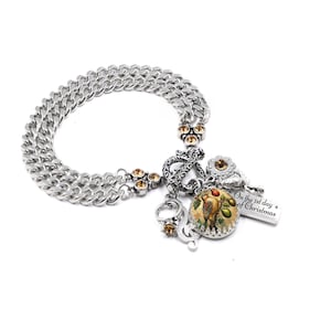 Partridge in a Pear Tree 12 Days Christmas Charm Bracelet Non Tarnish Stainless