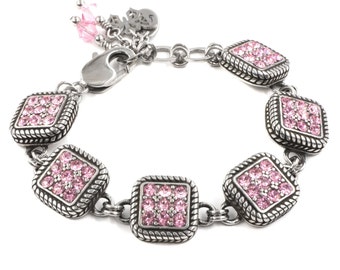 October Birthday Crystal Checkerboard Bracelet, Adjustable Clasp in Non Tarnish Stainless Steel