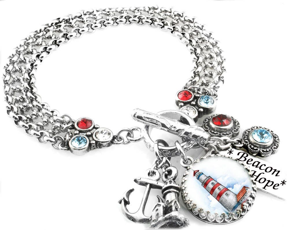 Nautical Jewelry Lighthouse Jewelry Ocean Anchor Red White Etsy