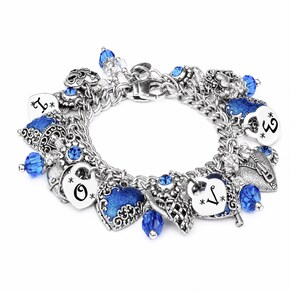 Sapphire Heart Charm Bracelet, Colorful Valentine Gift in Non Tarnish Silver