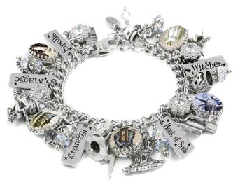 Silver Charm Bracelet, Wizards World Jewelry, Broom, Magic Charms, Spells, Potions, Wand