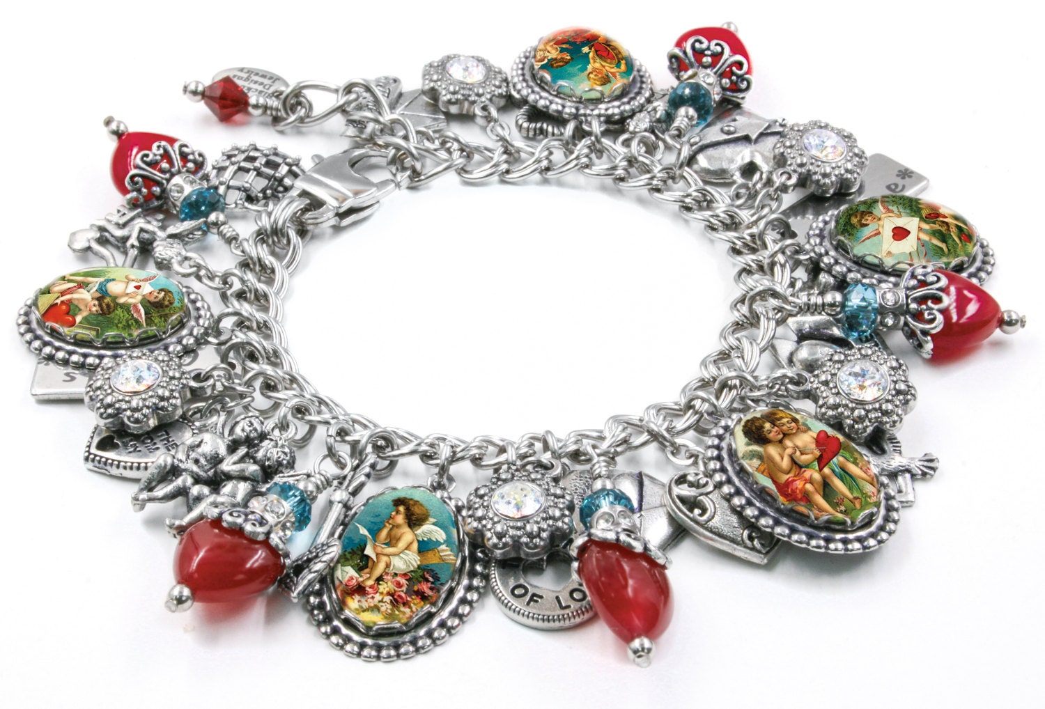 Heart Charm Bracelet Love Charm Bracelet Valentines Jewlery Etsy