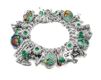 Wizard of Oz Charm Bracelet, Dorothy and Glinda Jewelry