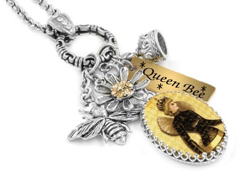 Queen Bee Necklace, Honey Bumble Bee Jewelry, Non Tarnish Stainless