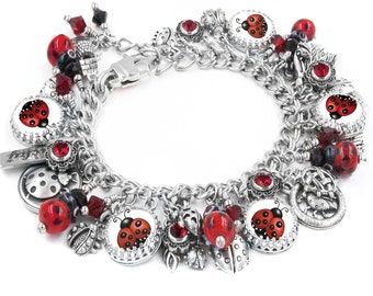 Ladybug Charm Bracelet, Ladybug Bracelet, Love Bug Jewelry, Lucky Charms