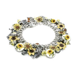 Sunflower Bracelet, Colorful Flower Jewelry, Gift for Gardner, Cottagecore