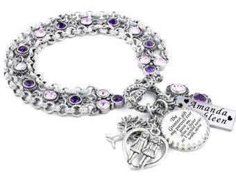 Custom Sister Bracelet with Birthstone, Personalized Jewelry and Engraved Charm Non Tarnish Stainless