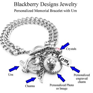 Memorial Photo Bracelet for Cremation Ashes includes Heart Urn Engraving and Birthstone image 9