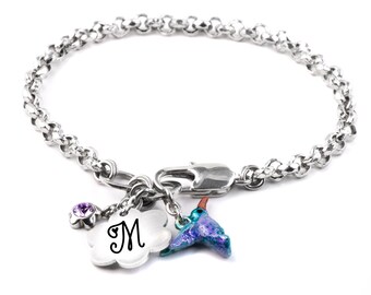 Engraved Charm, Hummingbird Bracelet, Dainty Jewelry with Hand Painted Bird