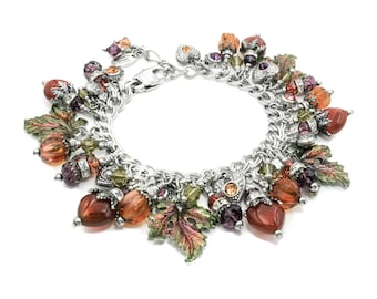 Fall Leaves Jewelry, Autumn Bracelet, Pumpkin Carnelian Gemstones