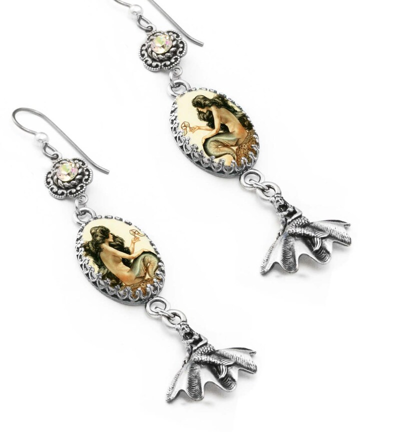 Colorful Mermaid Charm Earrings with Sea Shells image 1