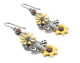 Sunflower Earrings, Flower Gifts, Cute Floral Dangle & Drop Earrings, Colorful Birthday Gift
