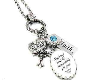 Custom Bible Verse Necklace, Inspirational Christian Jewelry, Your own verse, Cross Charms Religious Pendant, Non Tarnish Stainless