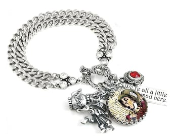 Mad Hatter Bracelet, Alice in Wonderland Jewelry, MadHatter Tea Party Charms