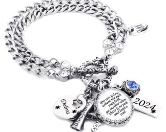 2024 Personalized Graduation Gift, Student Graduate Bracelet with Engraved Name and Birthstone