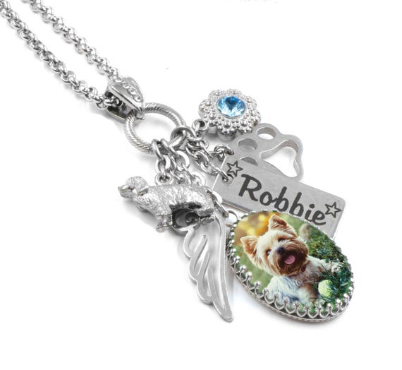 Pet Memorial Necklace, Silver Photo Charm, Personalized and Adjustable sizing