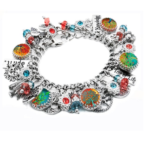 Silver Tree of Life Bracelet, Colorful Spiritual Jewelry