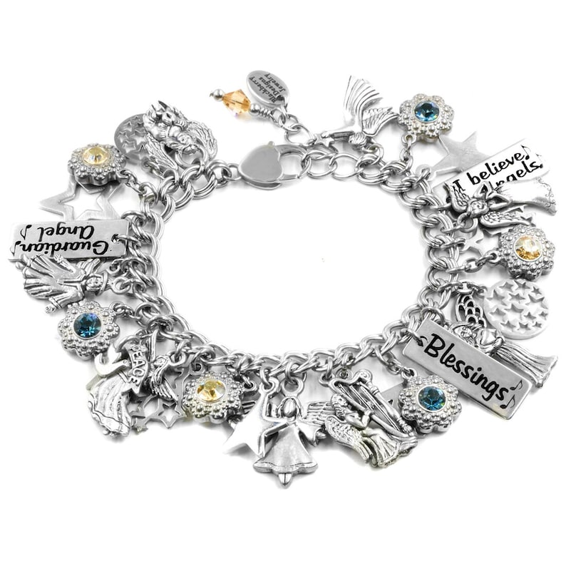 Angel Wing Bracelet, Guardian Angels, Engraved Charms, Sparkling Crystals, Waterproof stainless steel image 4