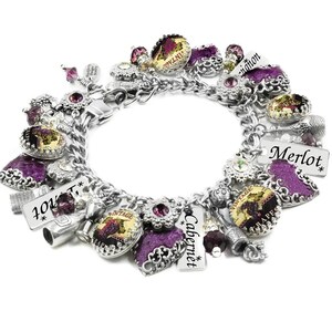 Wine Lover’s Charm Bracelet Stainless Steel with Crystals image 6