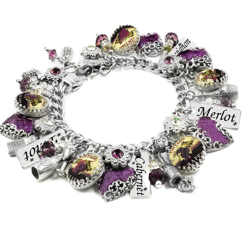 Wine Lover’s Charm Bracelet Stainless Steel with Crystals image 6