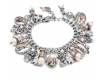 Vintage Rabbit Charm Bracelet, Spring Easter Jewelry, Pearls, Never Tarnish Gift