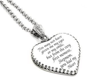 Stepmother Quote Jewelry, Step Mother Birthday Gift, Bonus Mom Heart Pendant, Valentines Gift