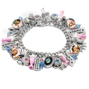 Fifties Charm Bracelet, Colorful Charm Bracelet, 1950&#39;s Bracelet, Rock N&#39; Roll Bracelet, Rockabilly Jewelry